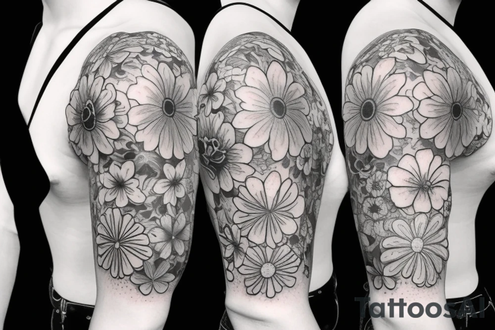 sleeve big flowers tattoo idea