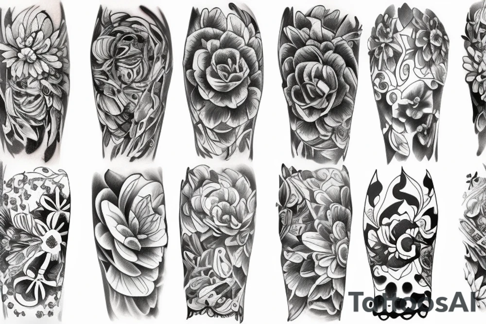 sleeve big flowers tattoo idea