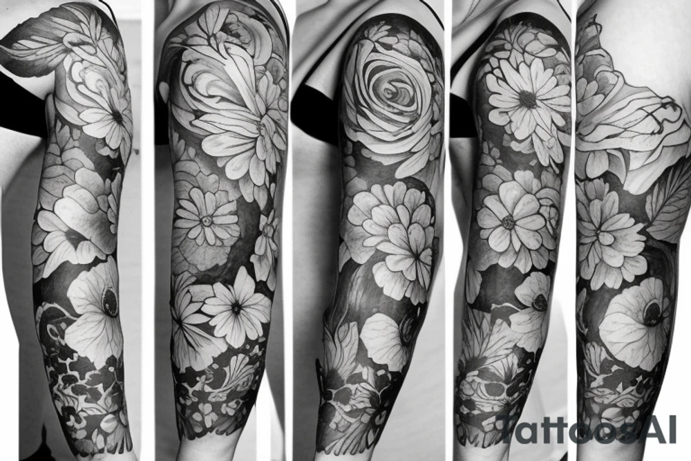 sleeve big flowers tattoo idea