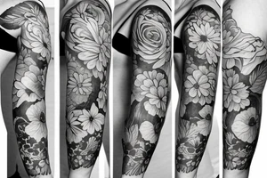 sleeve big flowers tattoo idea