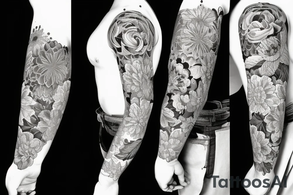 sleeve big flowers tattoo idea