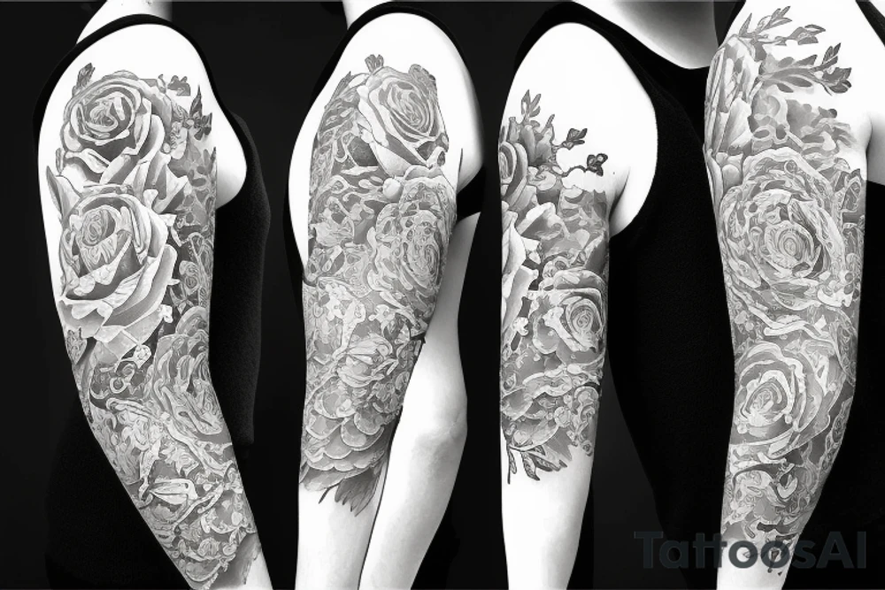 sleeve big flowers tattoo idea