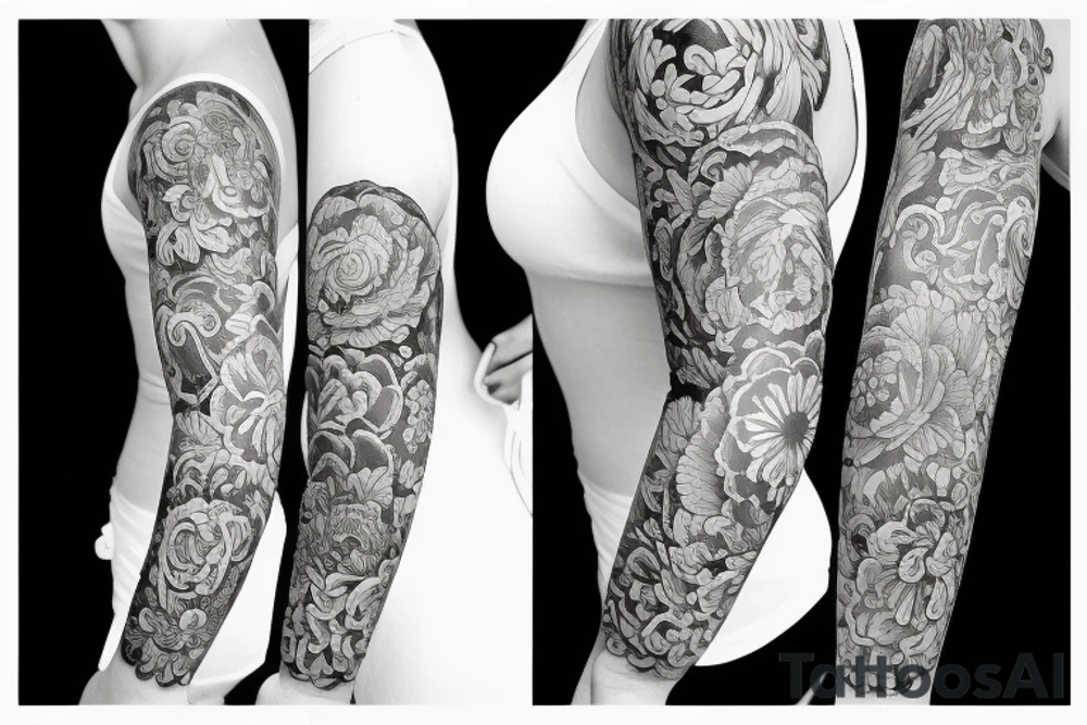sleeve big flowers tattoo idea