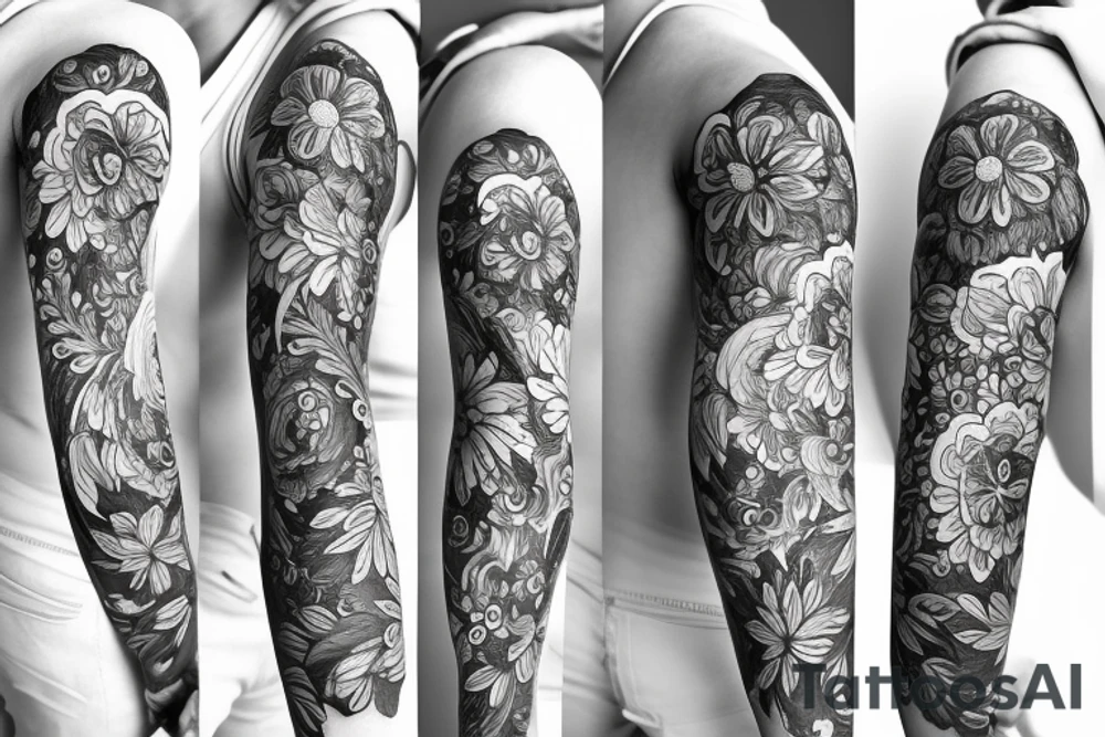 sleeve big flowers tattoo idea