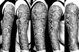 black sleeve with bracer and big flowers tattoo idea