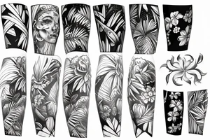 black sleeve with bracer and tropical flowers tattoo idea