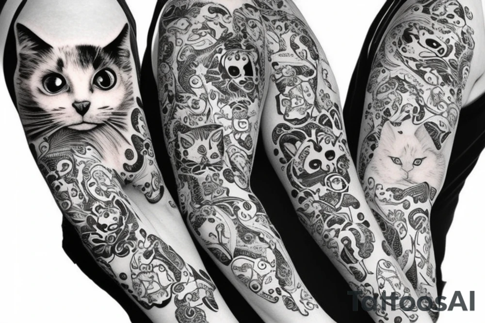 black background sleeve with cat pads tattoo idea