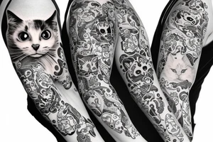 black background sleeve with cat pads tattoo idea