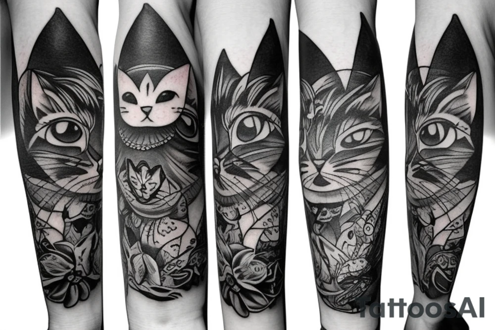black background sleeve with cat pads tattoo idea