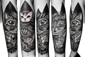 black background sleeve with cat pads tattoo idea