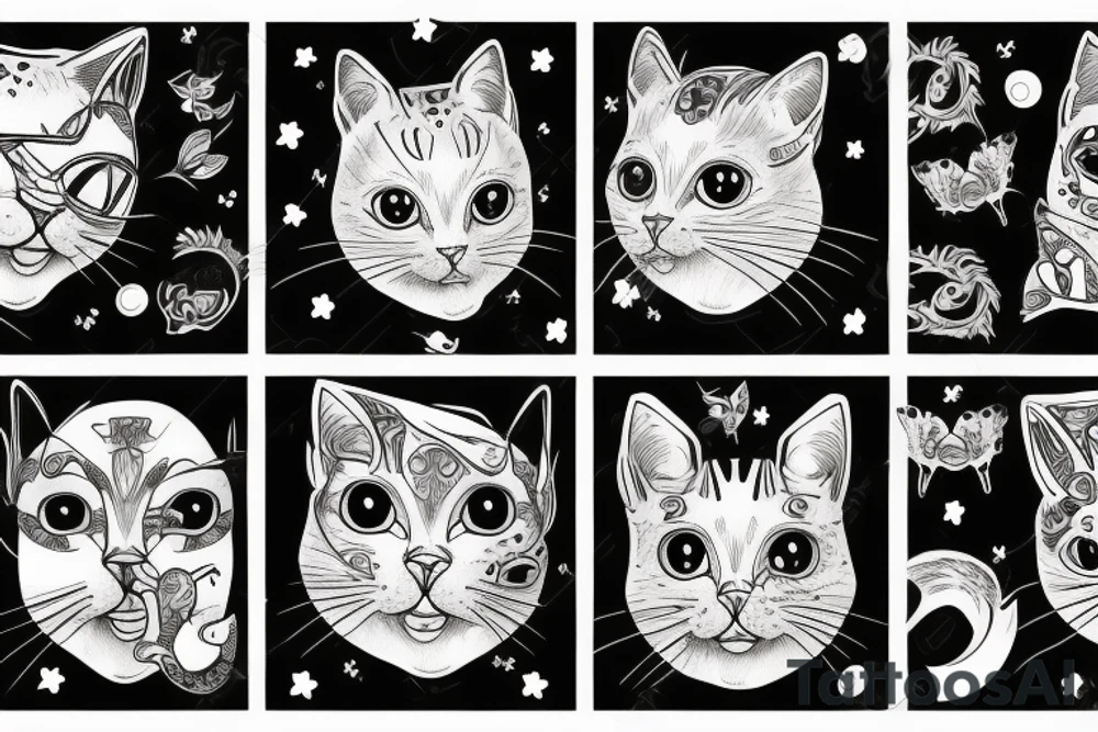black background sleeve with cat pads tattoo idea