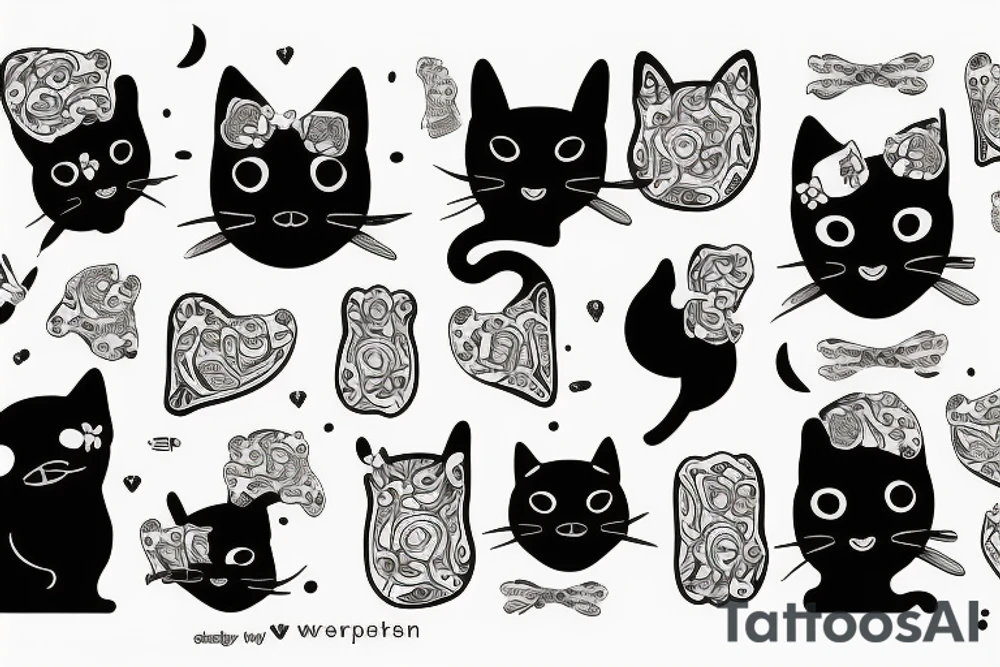 black background sleeve with cat pads tattoo idea