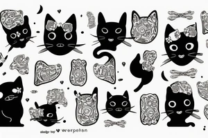 black background sleeve with cat pads tattoo idea