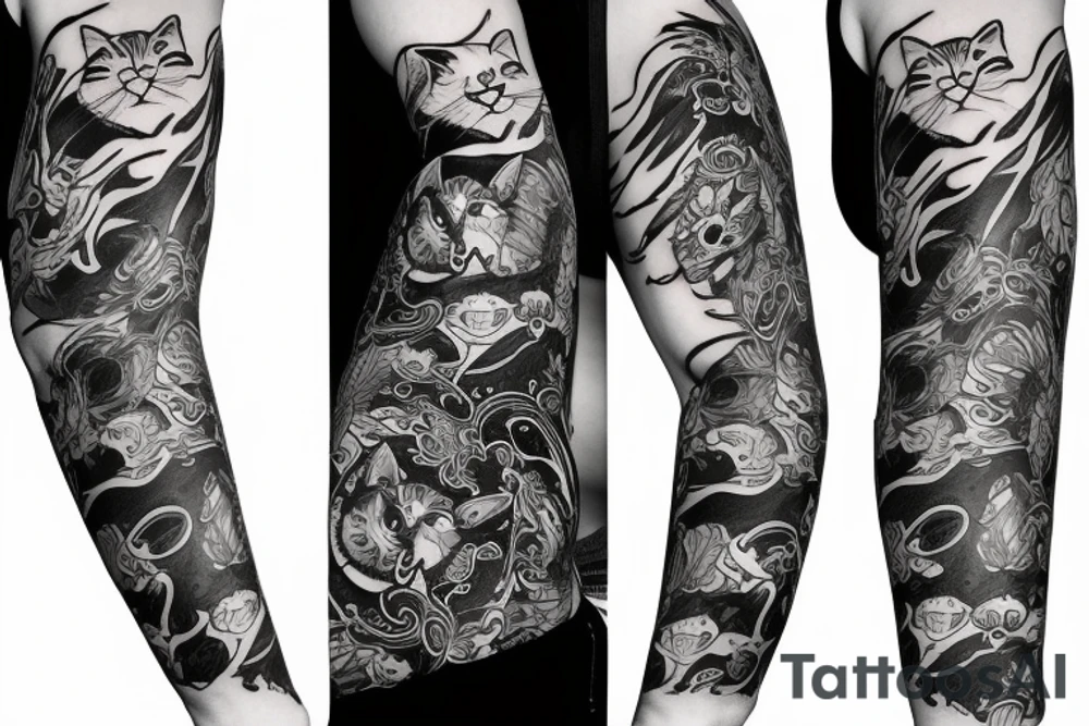 black background sleeve with cat pads tattoo idea