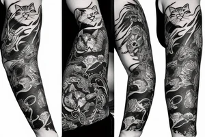 black background sleeve with cat pads tattoo idea