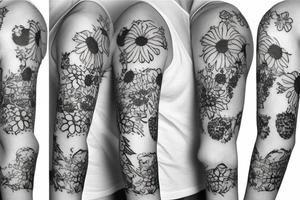 black background sleeve with chamomile tattoo idea