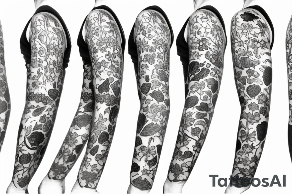 black background sleeve with chamomile tattoo idea