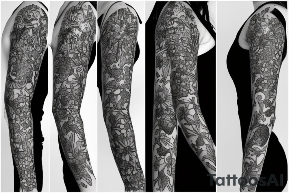 black background sleeve with chamomile tattoo idea