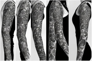 black background sleeve with chamomile tattoo idea