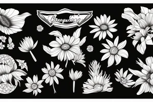 black background sleeve with chamomile tattoo idea