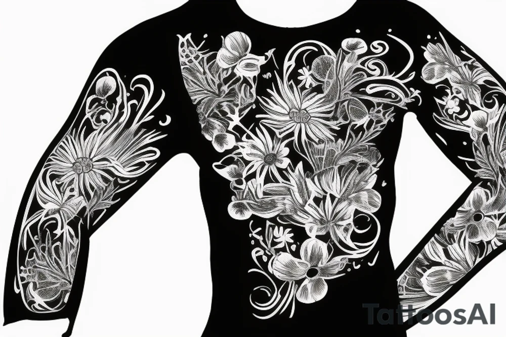 black background sleeve with chamomile tattoo idea