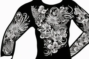 black background sleeve with chamomile tattoo idea