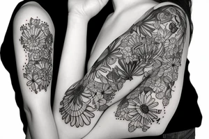 black background sleeve with chamomile tattoo idea