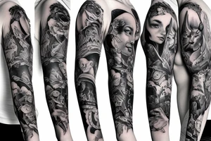 black background sleeve with the beauty and the Beast tattoo idea