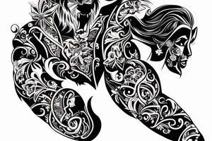 black background sleeve with the beauty and the Beast tattoo idea