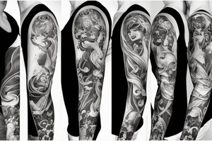 black background sleeve with the beauty and the Beast tattoo idea