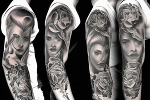 black background sleeve with the beauty and the Beast tattoo idea