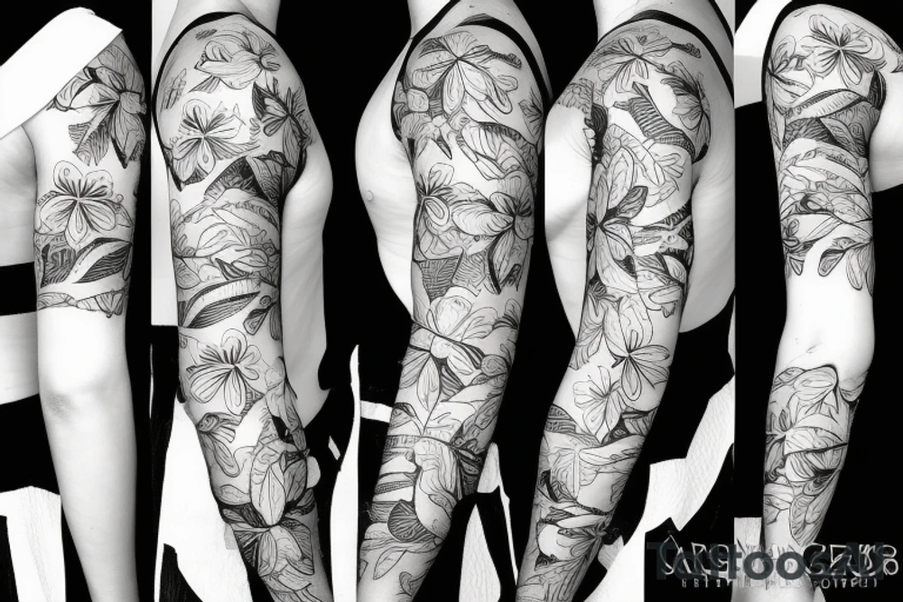 black background sleeve with tropical flowers tattoo idea black background sleeve with tropical flowers tattoo idea