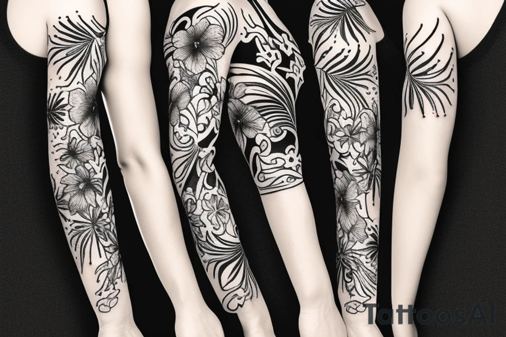 black background sleeve with tropical flowers tattoo idea black background sleeve with tropical flowers tattoo idea