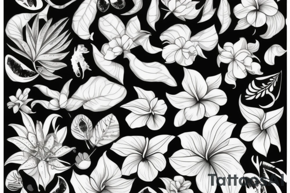 black background with tropical flowers tattoo idea black background with tropical flowers tattoo idea