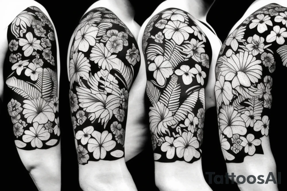 black background with tropical flowers tattoo idea black background with tropical flowers tattoo idea