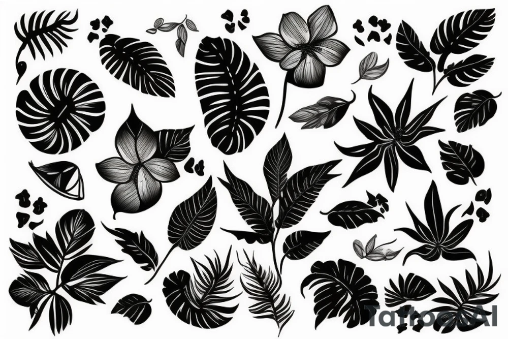 black background with tropical flowers tattoo idea black background with tropical flowers tattoo idea