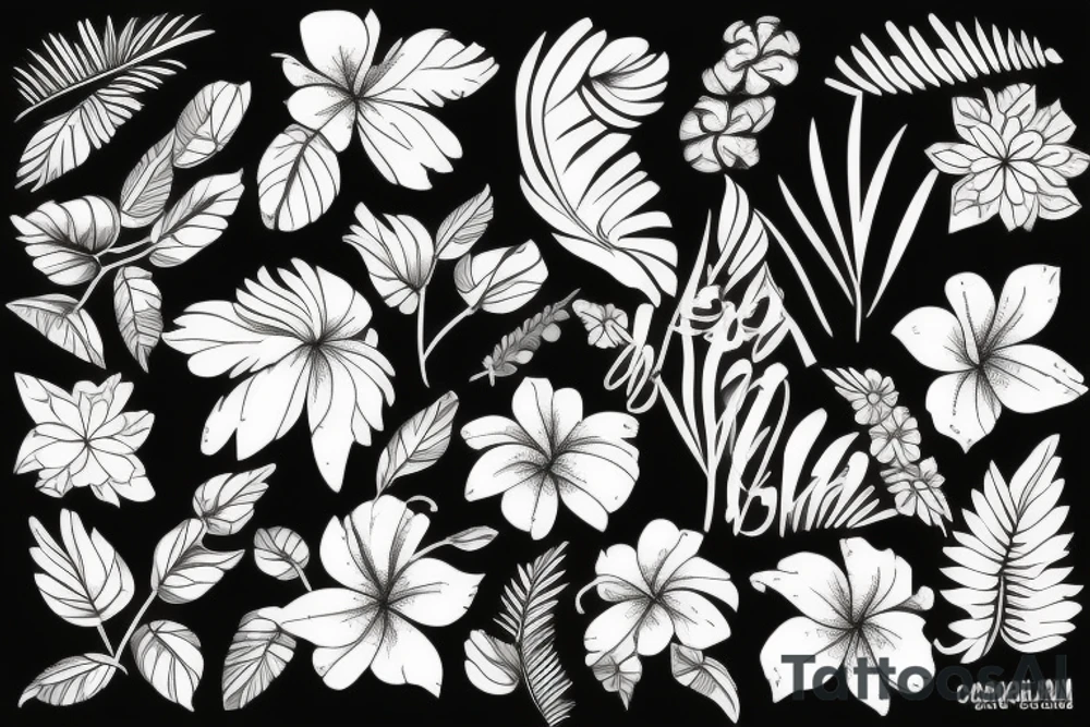 black background with tropical flowers tattoo idea black background with tropical flowers tattoo idea