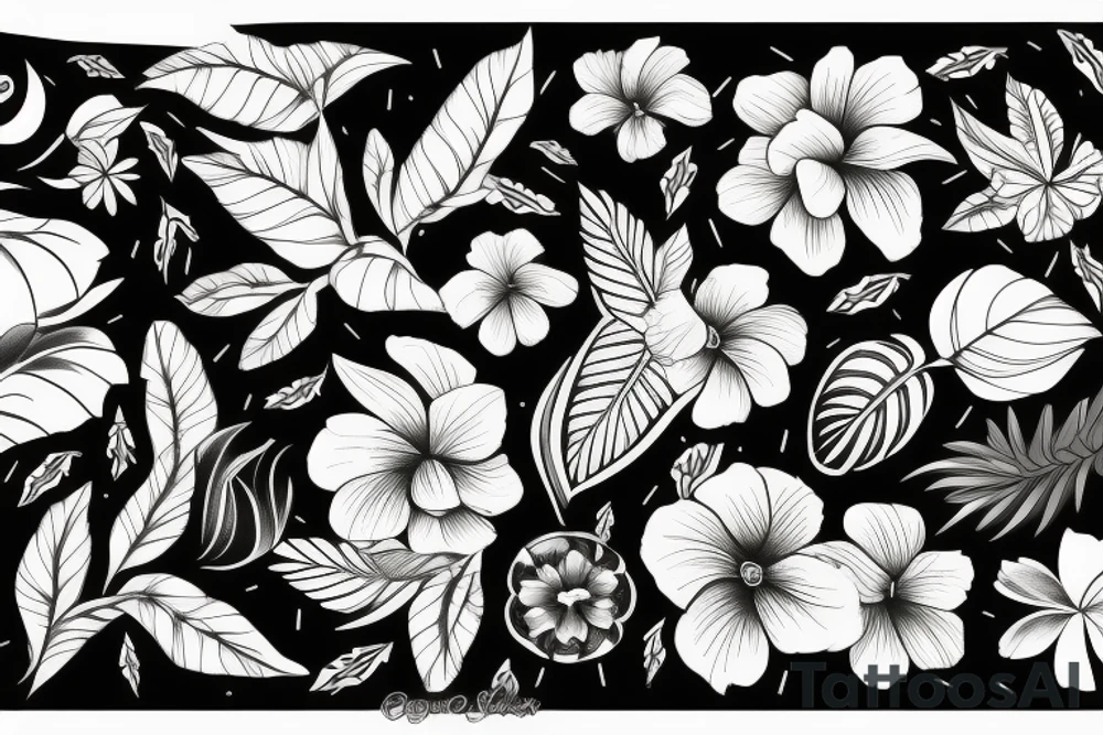 black background with tropical flowers tattoo idea black background with tropical flowers tattoo idea
