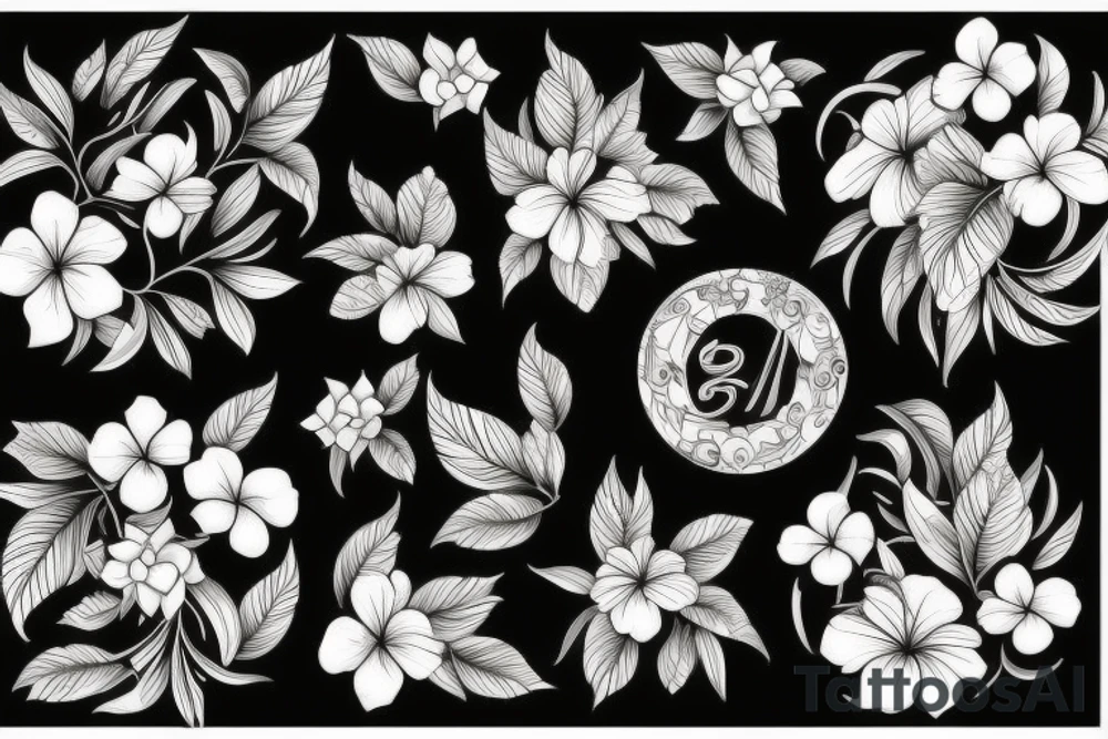 black background with tropical flowers tattoo idea black background with tropical flowers tattoo idea