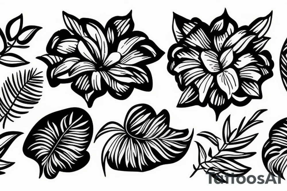 black background with tropical flowers tattoo idea black background with tropical flowers tattoo idea