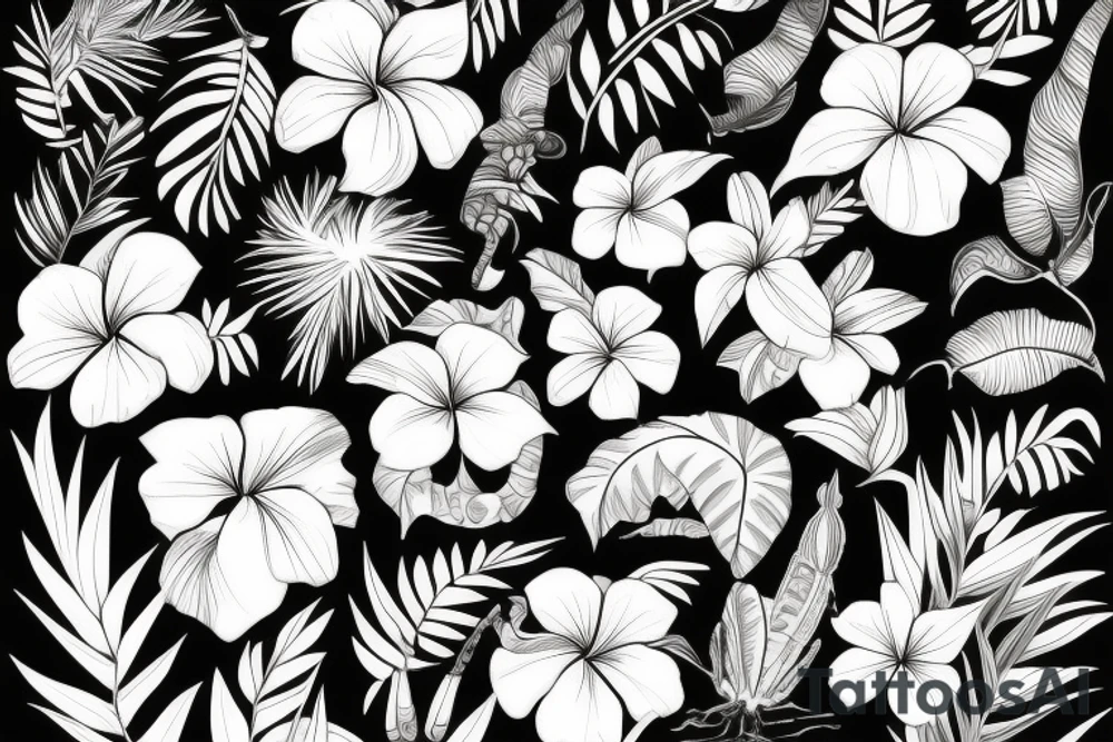 black background with tropical flowers tattoo idea black background with tropical flowers tattoo idea