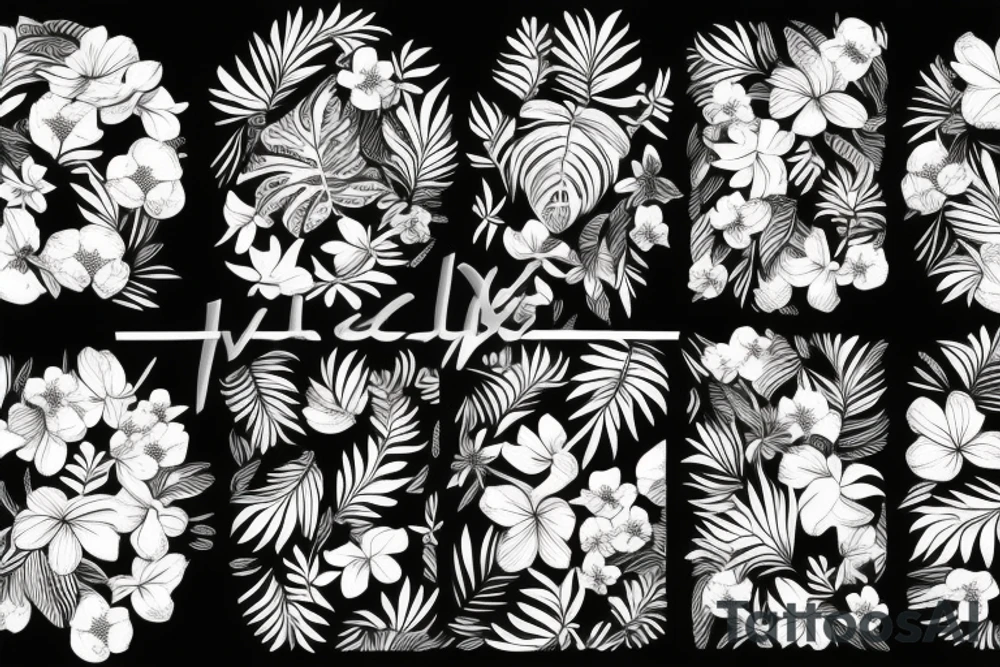 black background with tropical flowers tattoo idea black background with tropical flowers tattoo idea