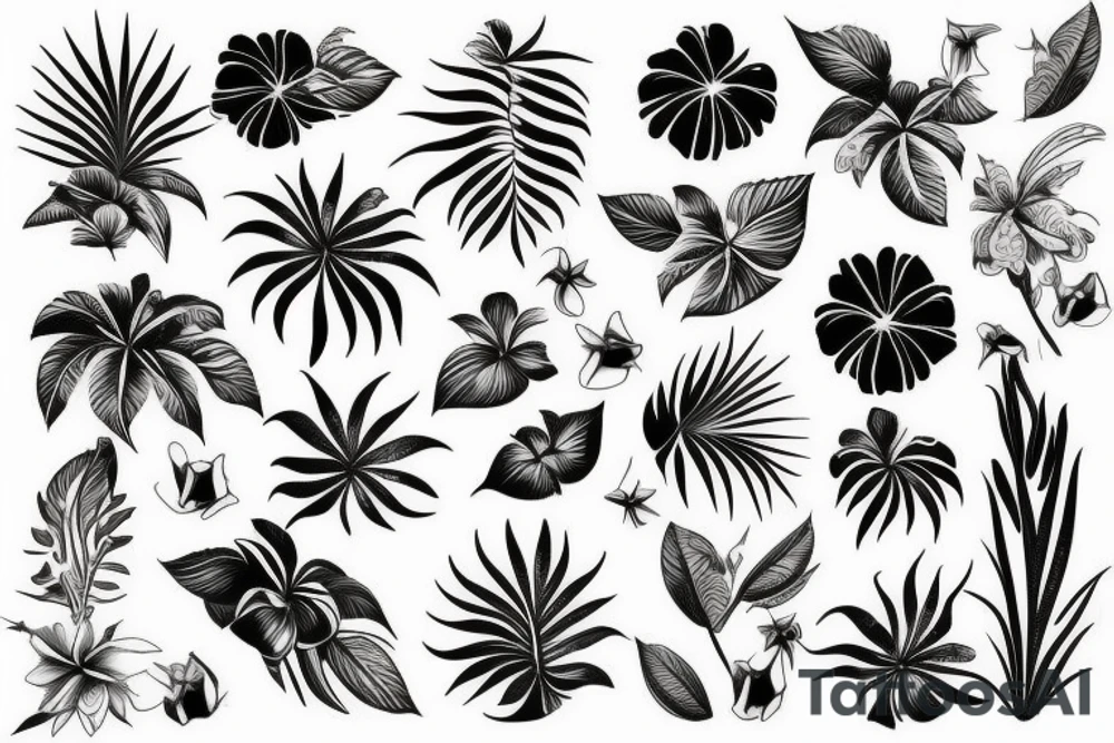 black background with tropical flowers tattoo idea black background with tropical flowers tattoo idea