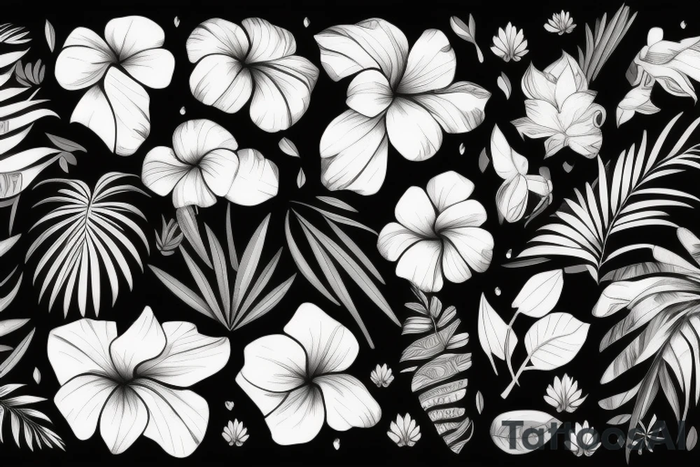 black background with tropical flowers tattoo idea black background with tropical flowers tattoo idea