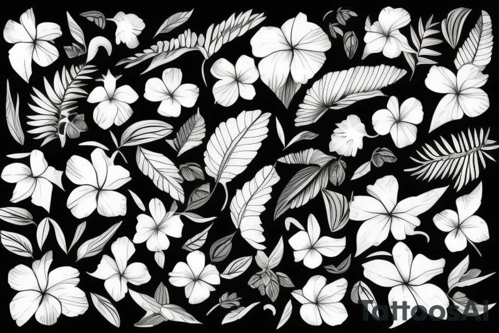 black background with tropical flowers tattoo idea