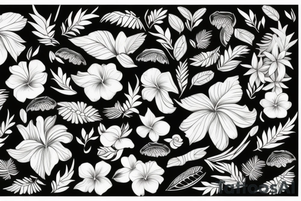 black background with tropical flowers tattoo idea black background with tropical flowers tattoo idea