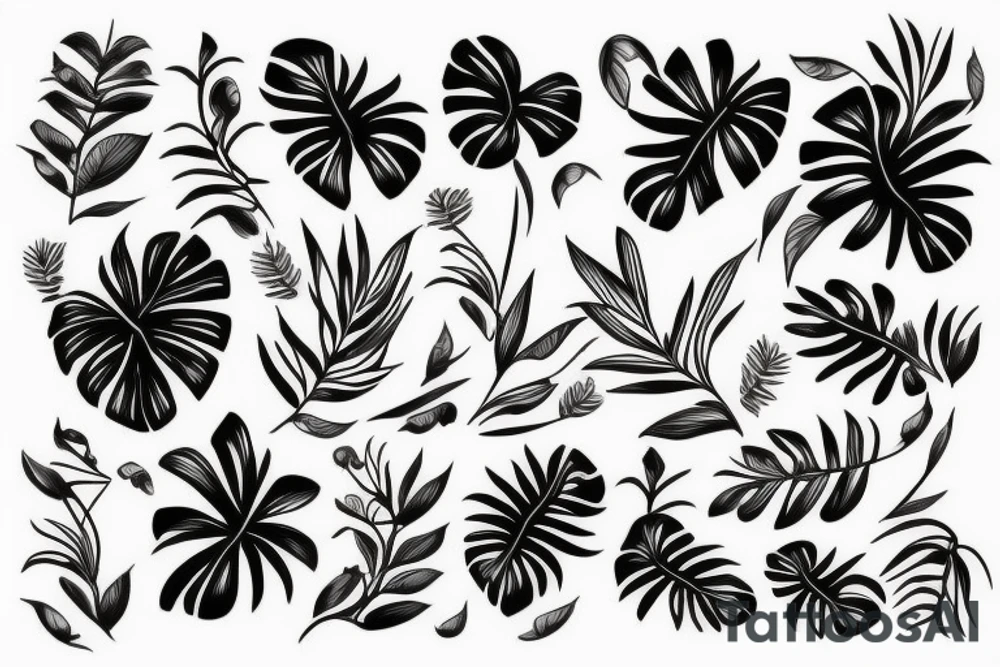 black background with tropical flowers tattoo idea black background with tropical flowers tattoo idea