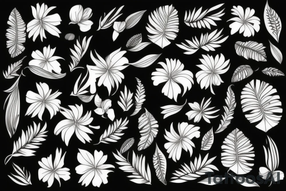 black background with tropical flowers tattoo idea black background with tropical flowers tattoo idea