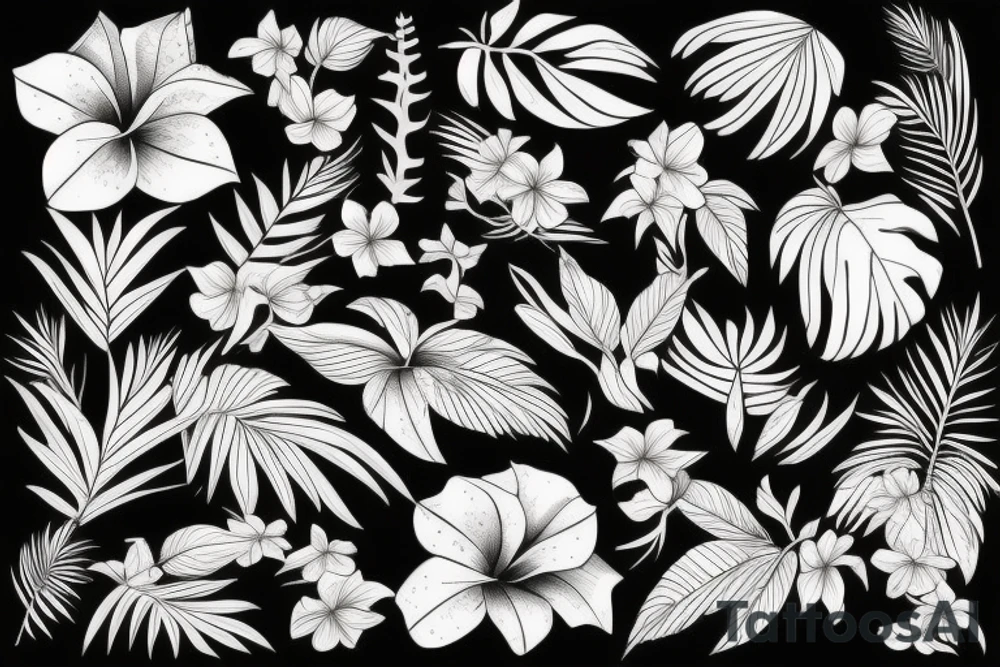 black background with tropical flowers tattoo idea black background with tropical flowers tattoo idea