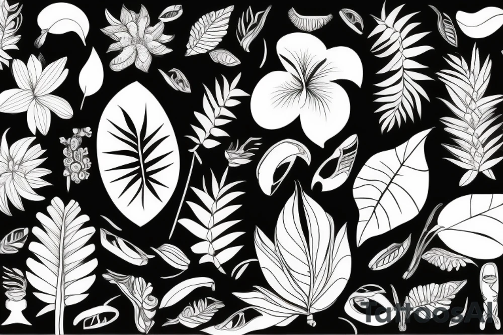 black background with tropical flowers tattoo idea black background with tropical flowers tattoo idea